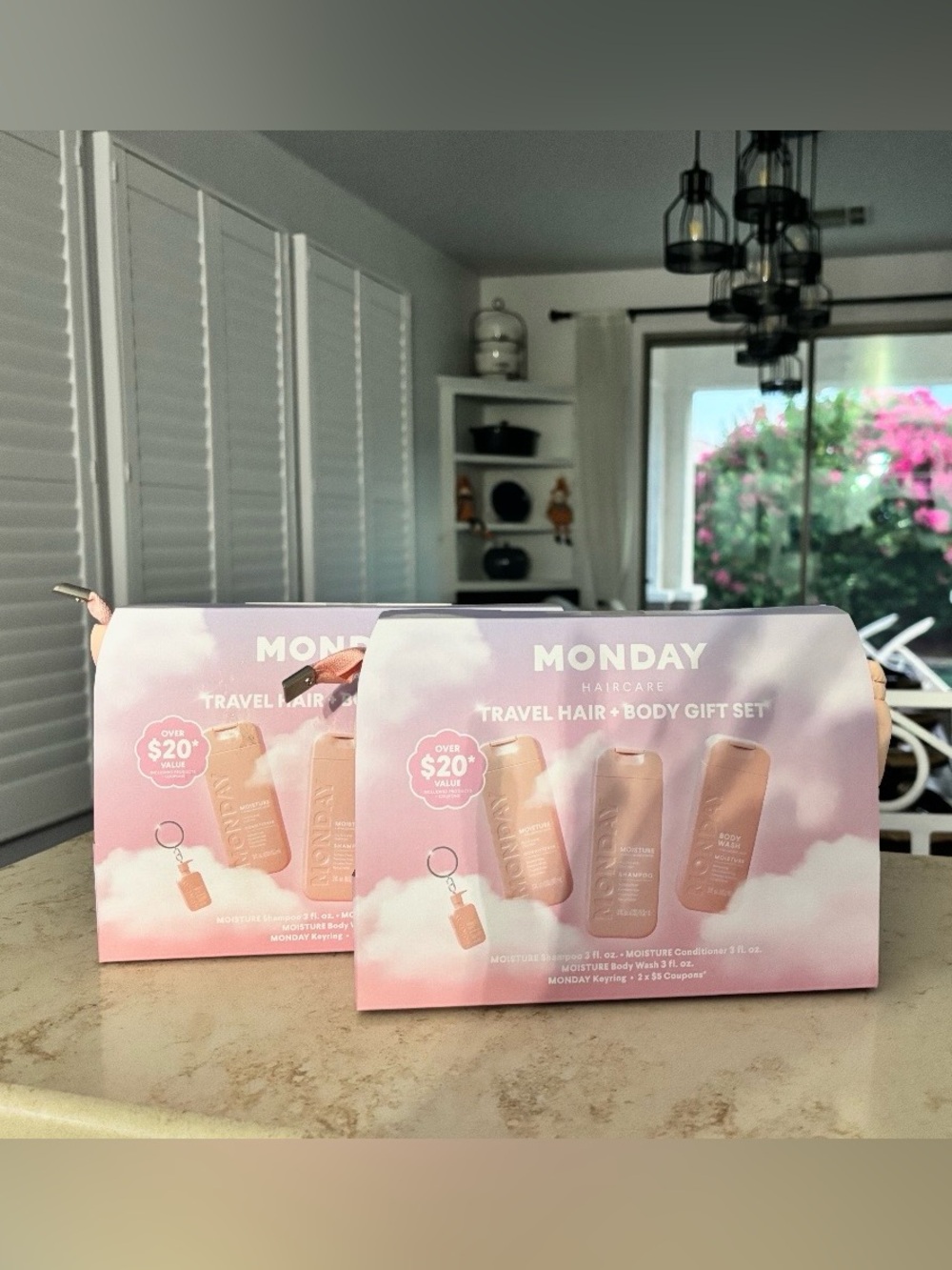 2 Monday Haircare Travel Hair + Body Set, Travel Bag & Keychain Gift Set NIP